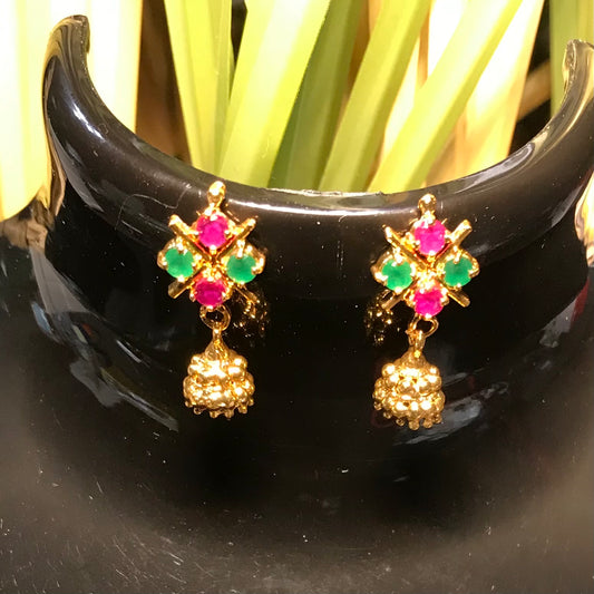 Megha gold covering traditional earring with red and green stone