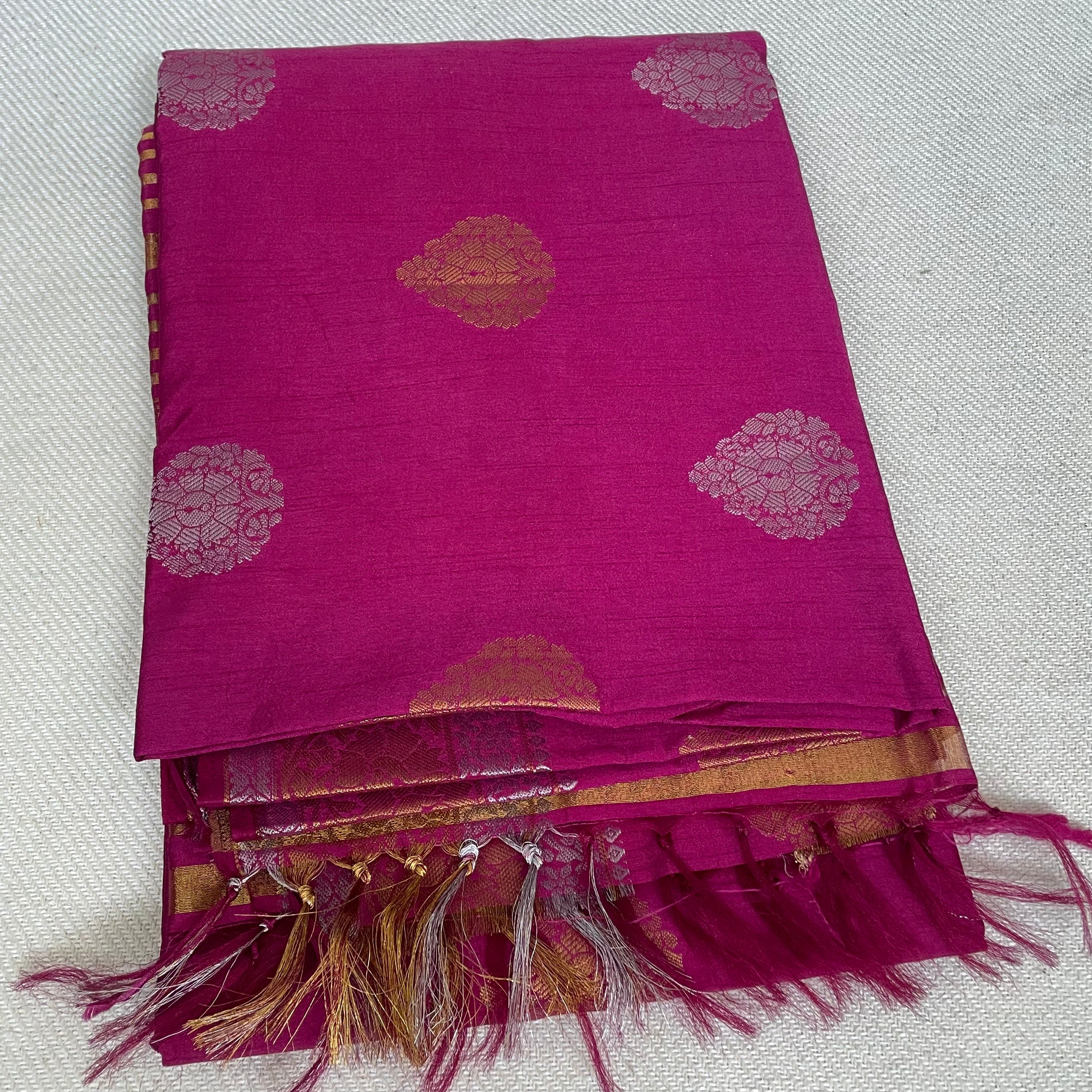 Semi jute silk saree pastel pink and grey shade with woven buttas and –  Prashanti Sarees