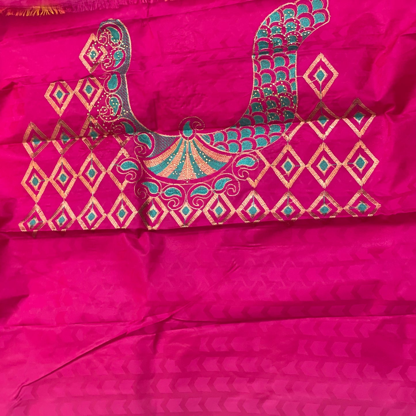 Soft Silk Semi Silk Saree with stone work pallu and Aari work attached blouse piece