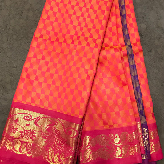 Orange Handwoven Soft Silk Saree