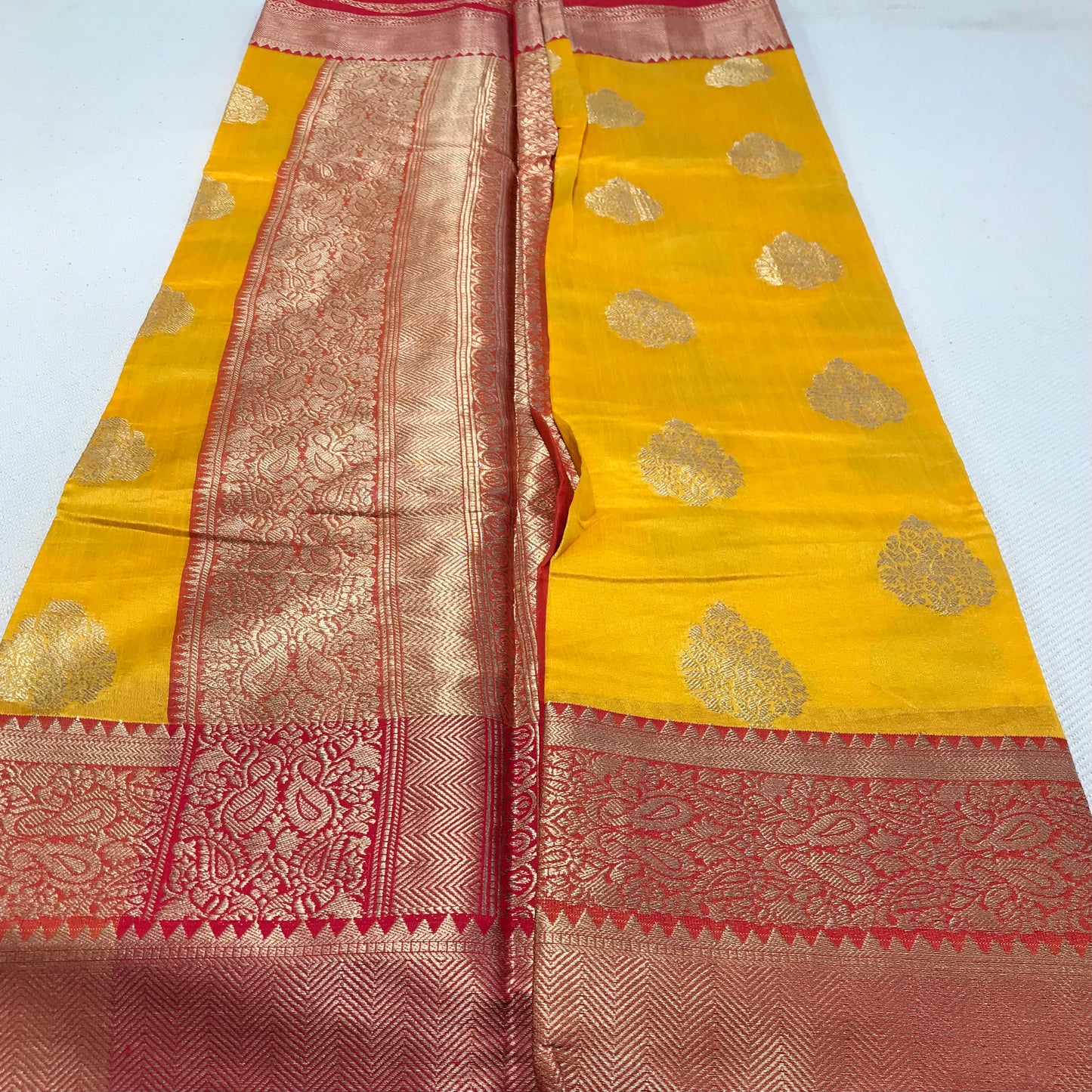 Yellow Banarasi soft silk saree