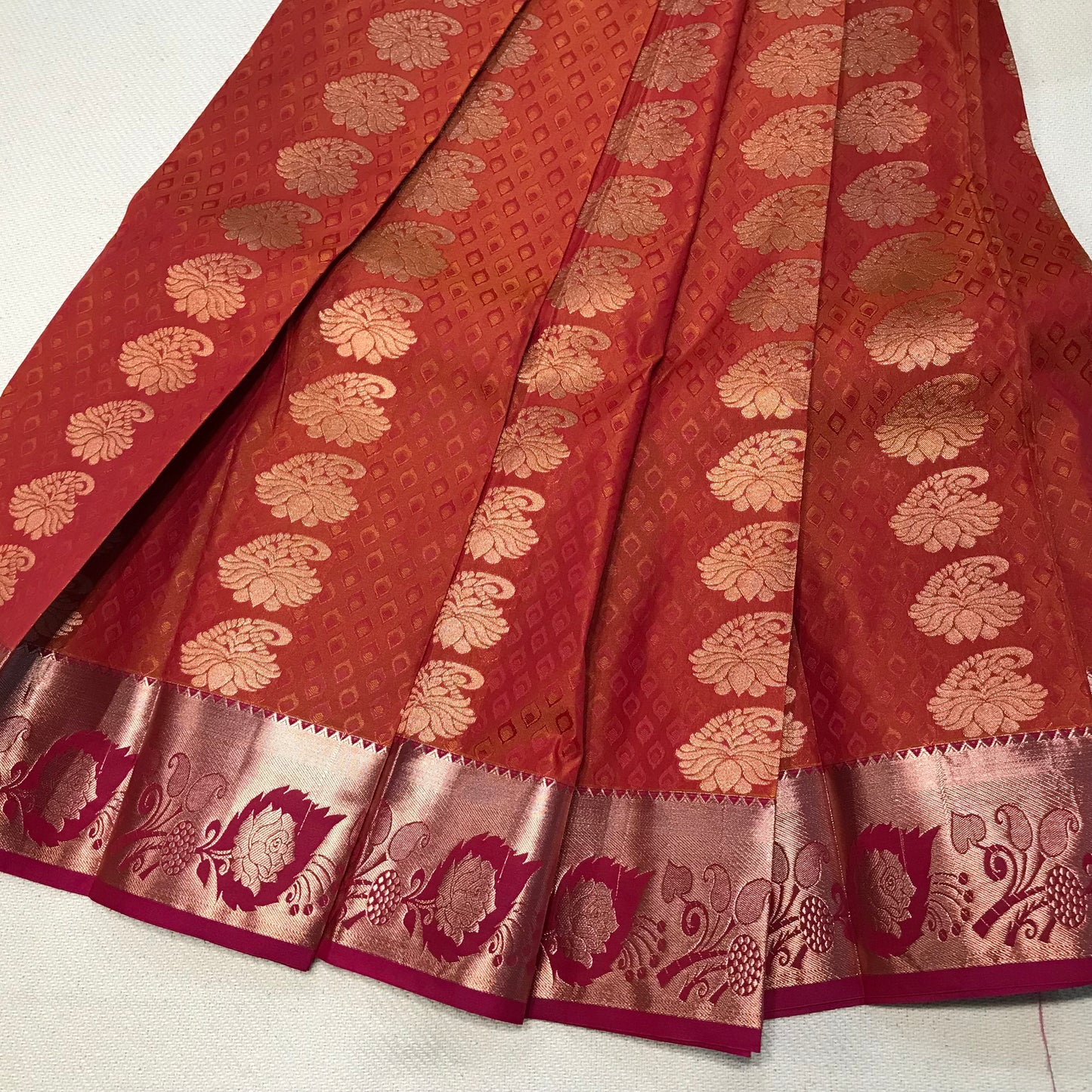 Orange Gold Handwoven soft silk saree