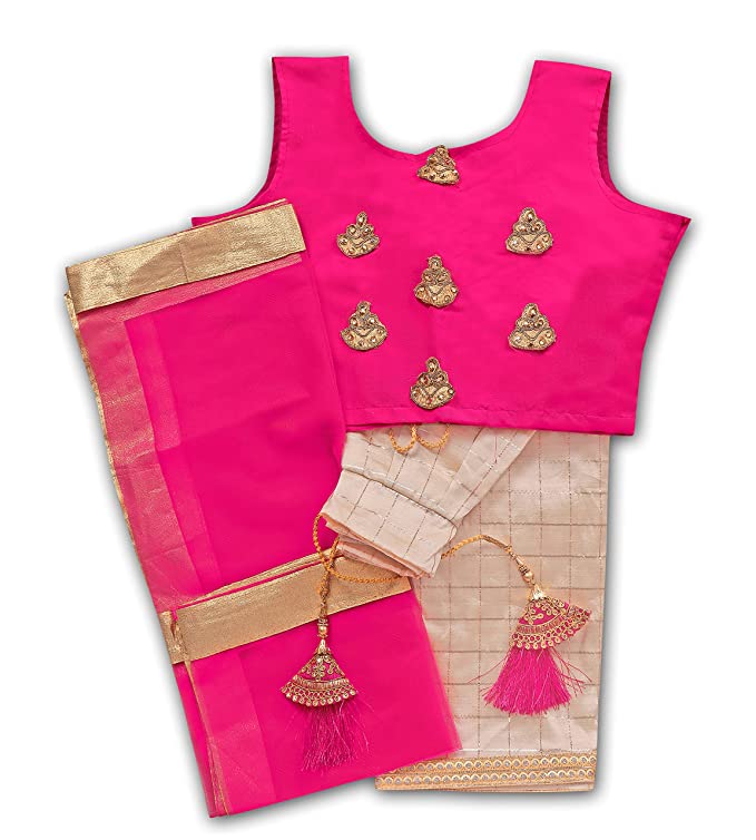 Girl's Bamboo Checks Design Silk Readymade Pavadai Chattai