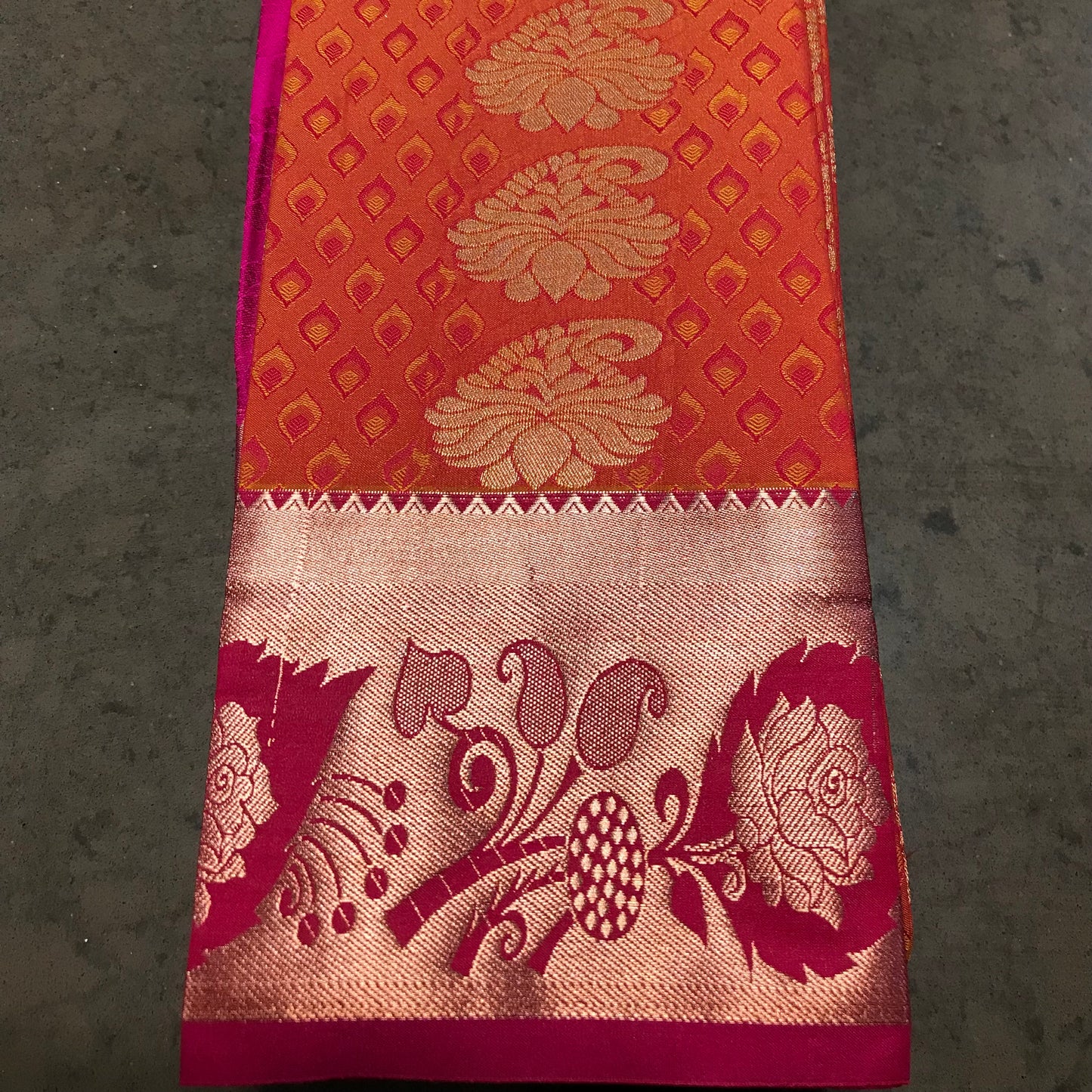 Orange Gold Handwoven soft silk saree