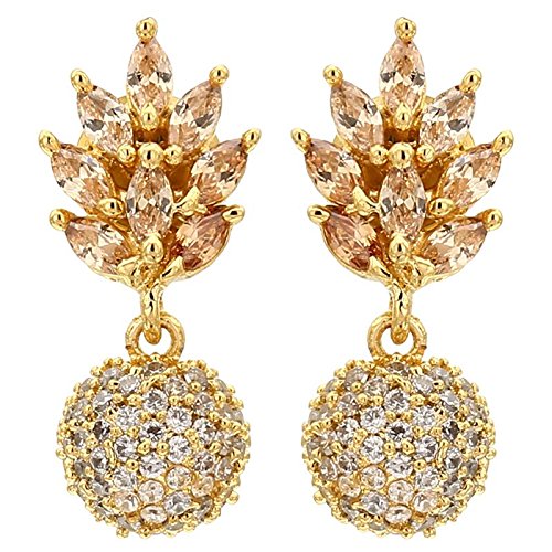 Brass and American Diamond Leaf Design Earrings