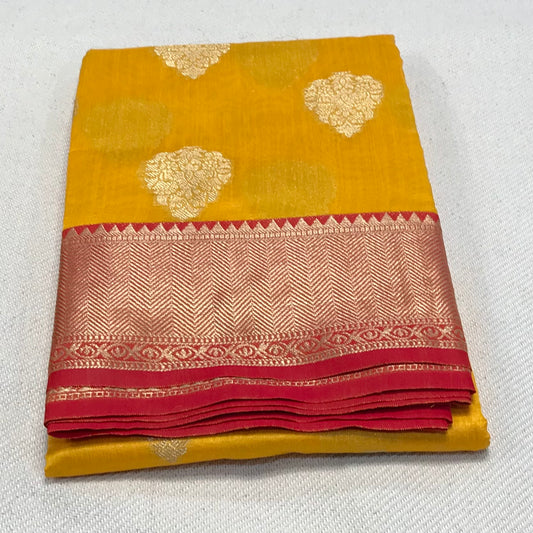 Yellow Banarasi soft silk saree