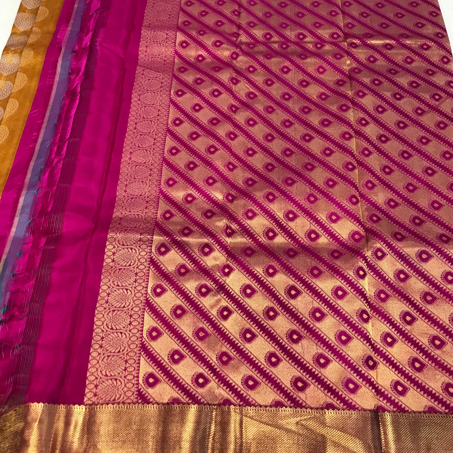 Mustard Meena work Kanchipuram pure silk soft silk saree