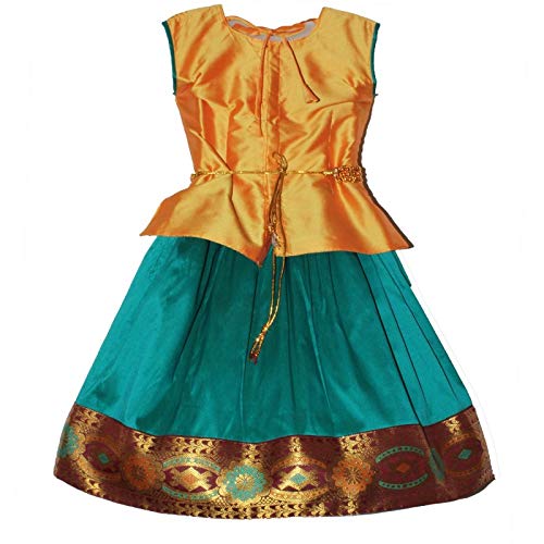 Green Pattu  Pavadai chattai with waist chain and nethichutti