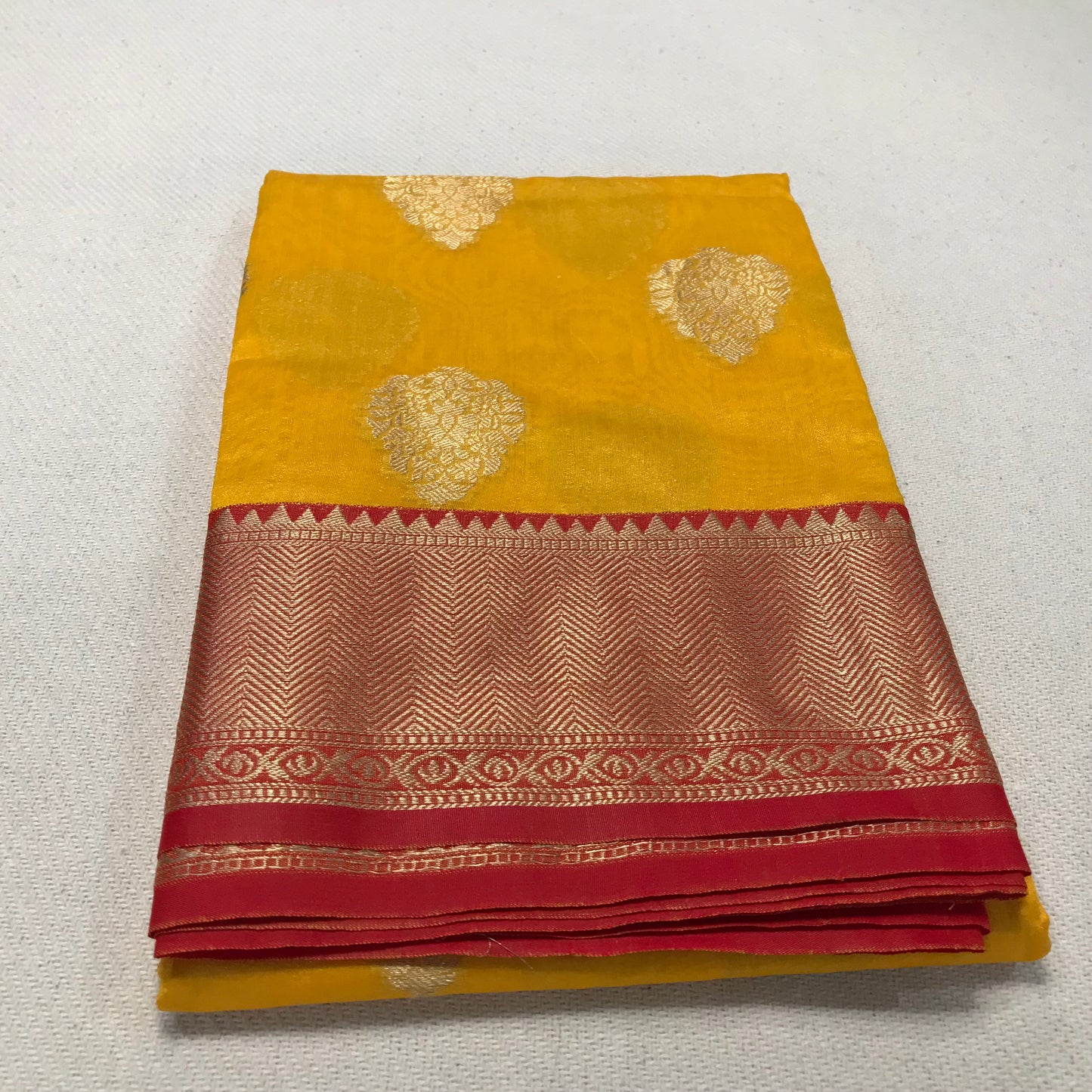 Yellow Banarasi soft silk saree