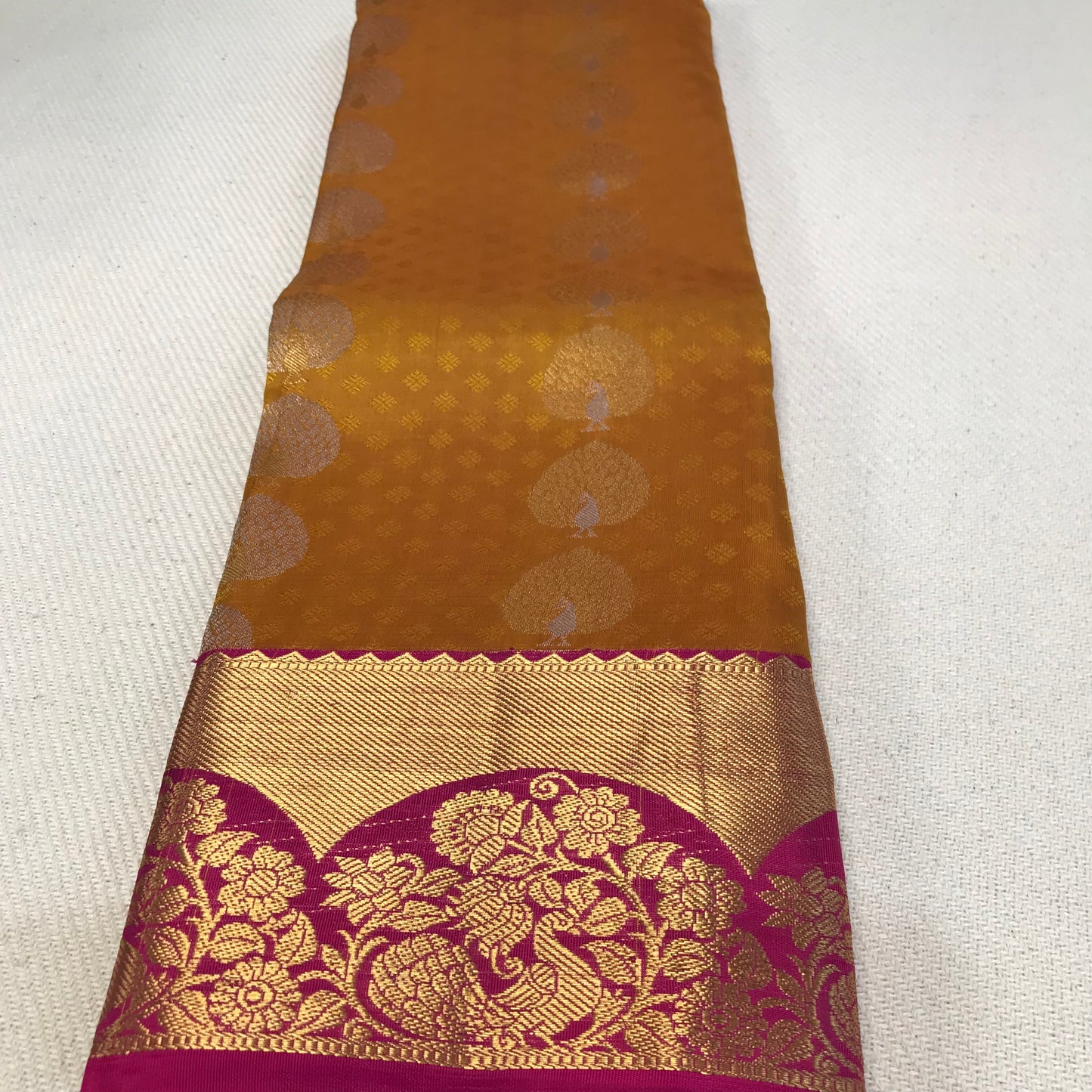 Mustard Meena work Kanchipuram pure silk soft silk saree