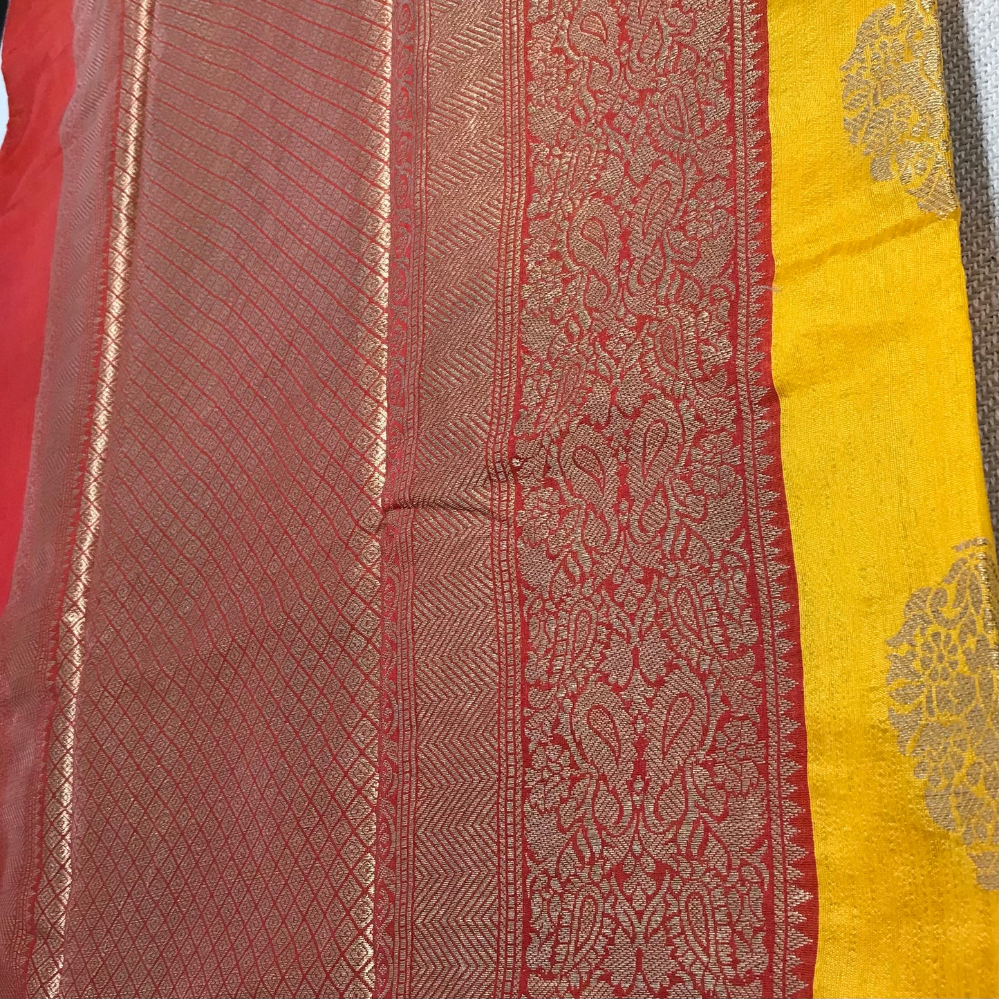 Yellow Banarasi soft silk saree