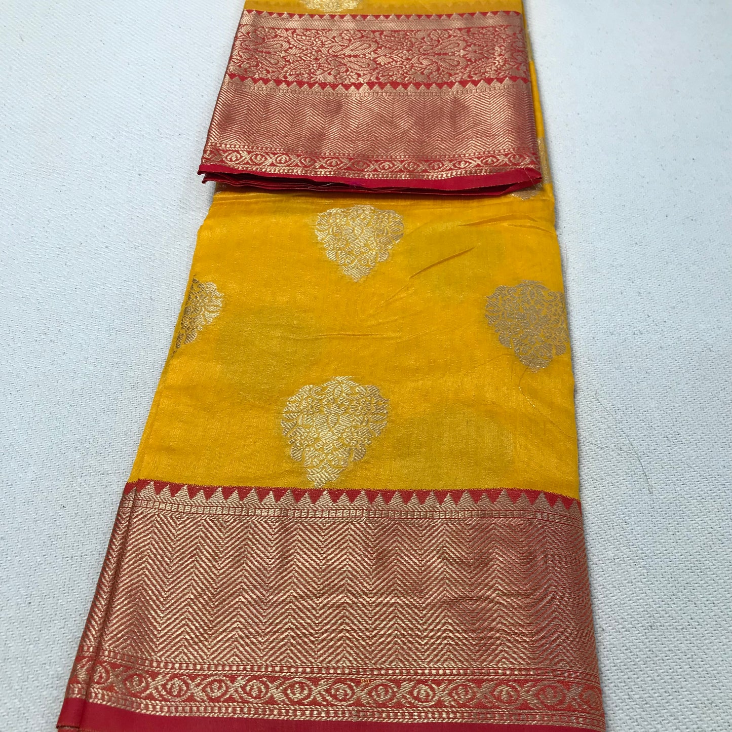 Yellow Banarasi soft silk saree