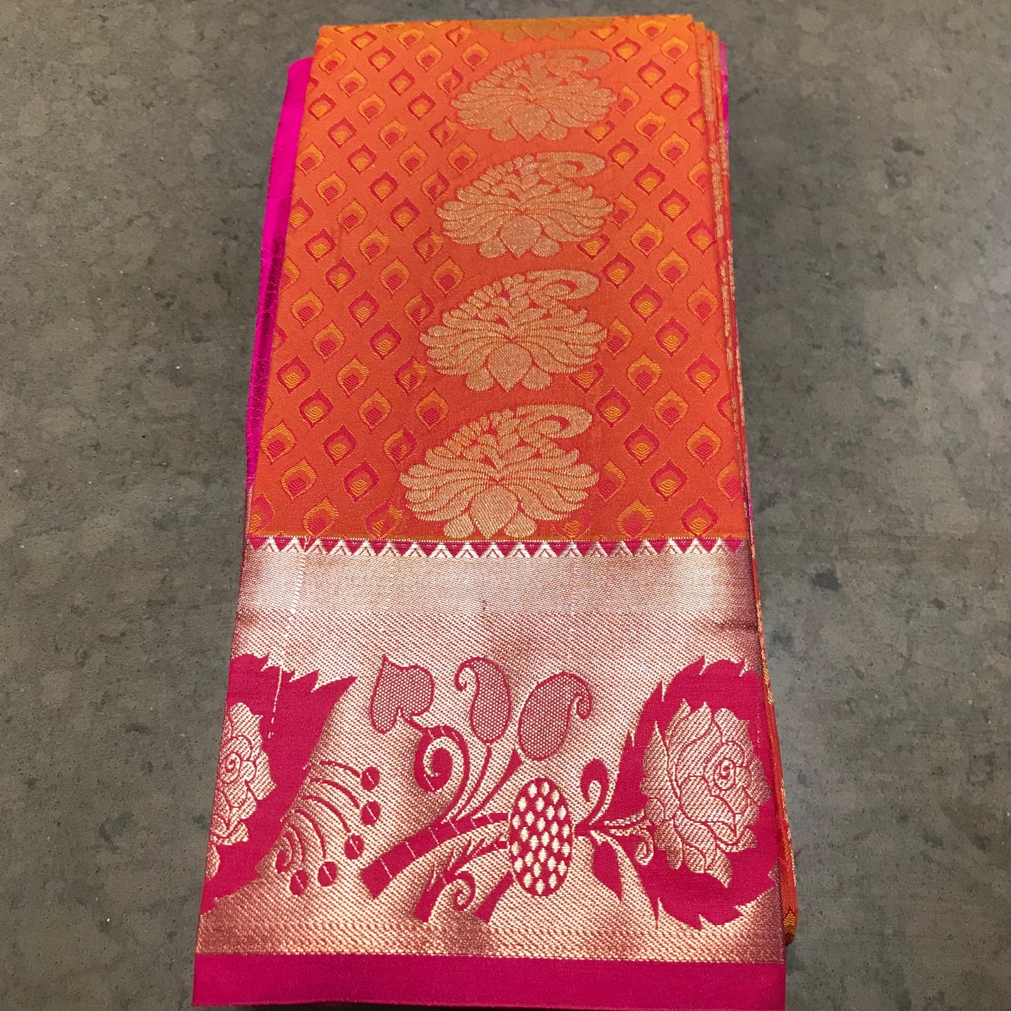 Orange Gold Handwoven soft silk saree