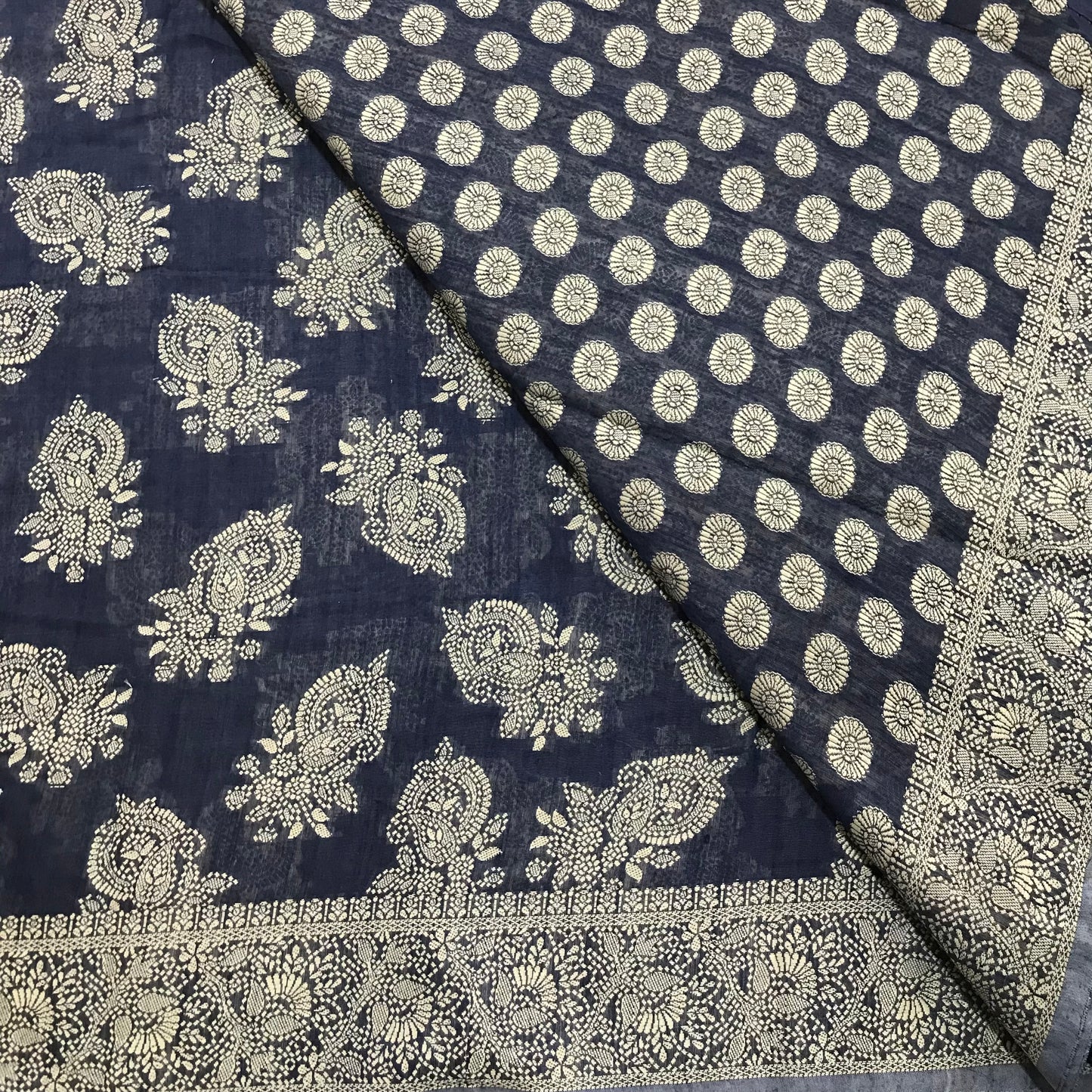 Chikankari Linen cotton Woven Saree